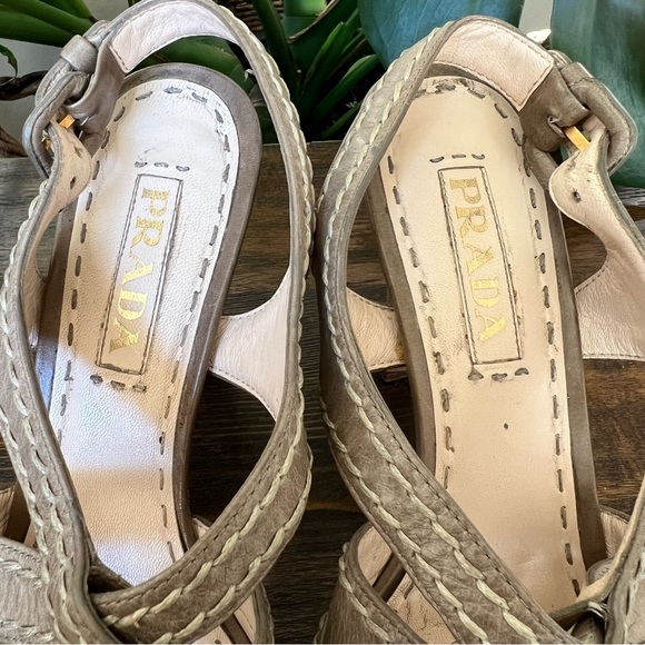 Prada Strapped Sage Green Leather Crock  Ankle Strap Platform Heels EU37.5 - Picture 10 of 14